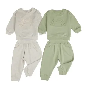 2 Pieces Set Baby Kid Girls Solid Color Rainbow Tops And Pants Wholesale 24011102