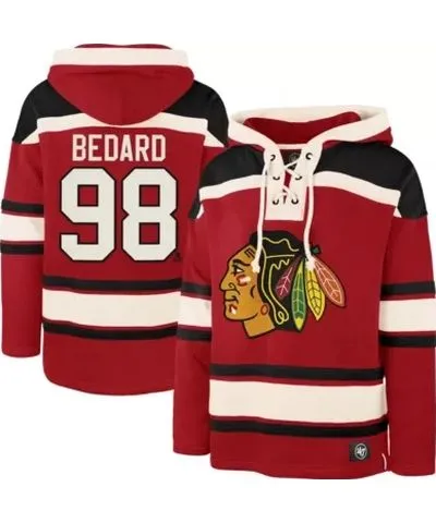 '47 Men's NHL Connor Bedard Chicago Blackhawks Player Name & Number Lacer Pullover Hoodie