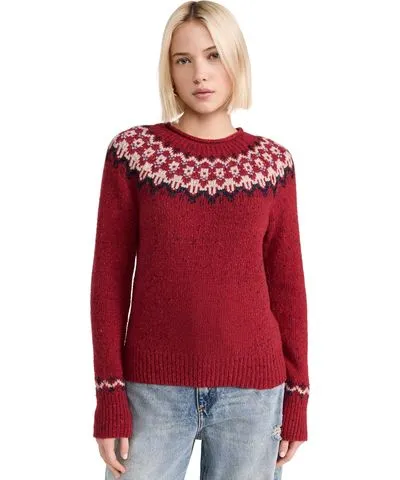 ALEX MILL Meadow Fairisle Sweater In Merino Wool Red XL