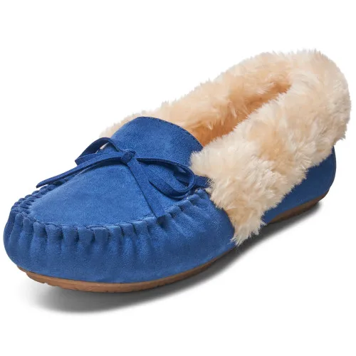 Alpine Swiss Leah Womens Shearling Moccasin Slippers Faux Fur Slip On House Shoes