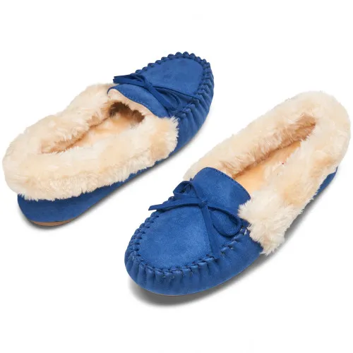 Alpine Swiss Leah Womens Shearling Moccasin Slippers Faux Fur Slip On House Shoes