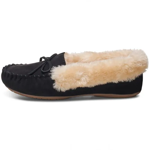 Alpine Swiss Leah Womens Shearling Moccasin Slippers Faux Fur Slip On House Shoes