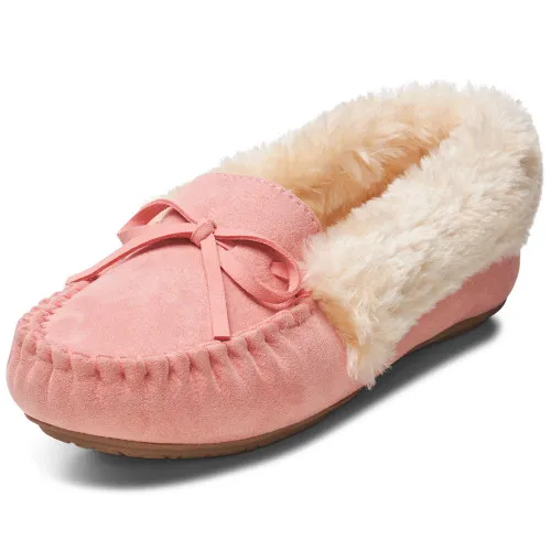 Alpine Swiss Leah Womens Shearling Moccasin Slippers Faux Fur Slip On House Shoes