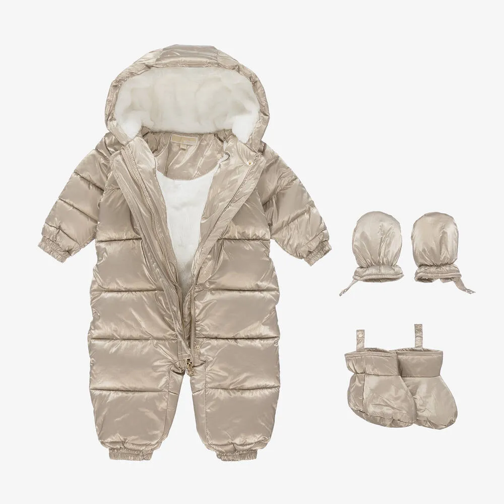 Baby Girls Gold Logo Snowsuit