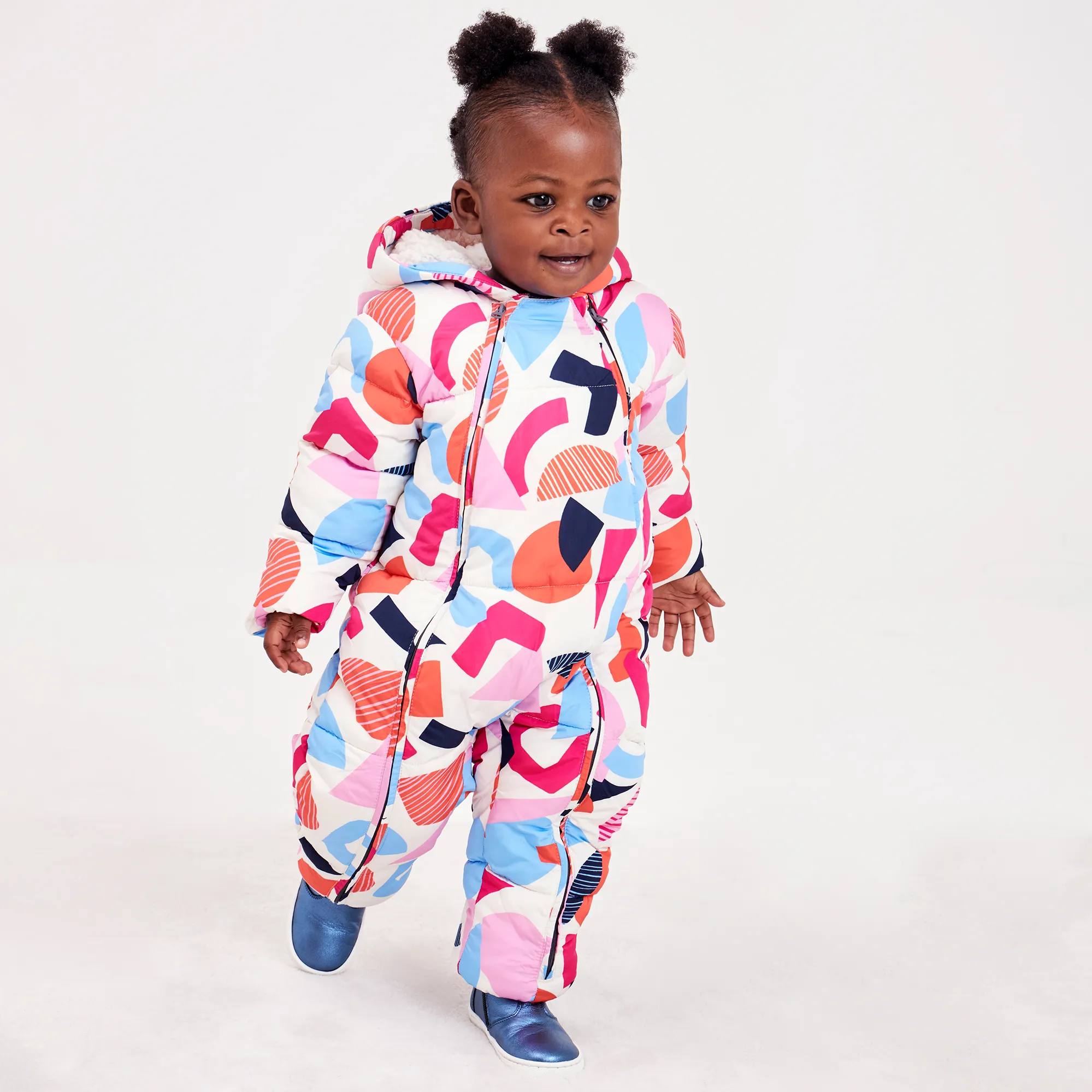 Baby Girls Ivory & Pink Puffer Snowsuit