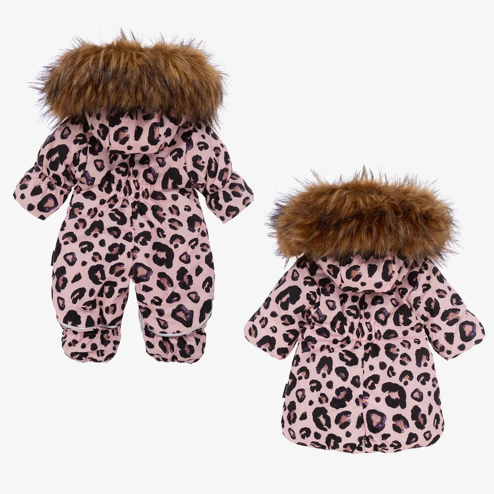 Baby Girls Pink Leopard Print Snowsuit