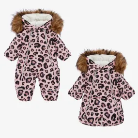 Baby Girls Pink Leopard Print Snowsuit