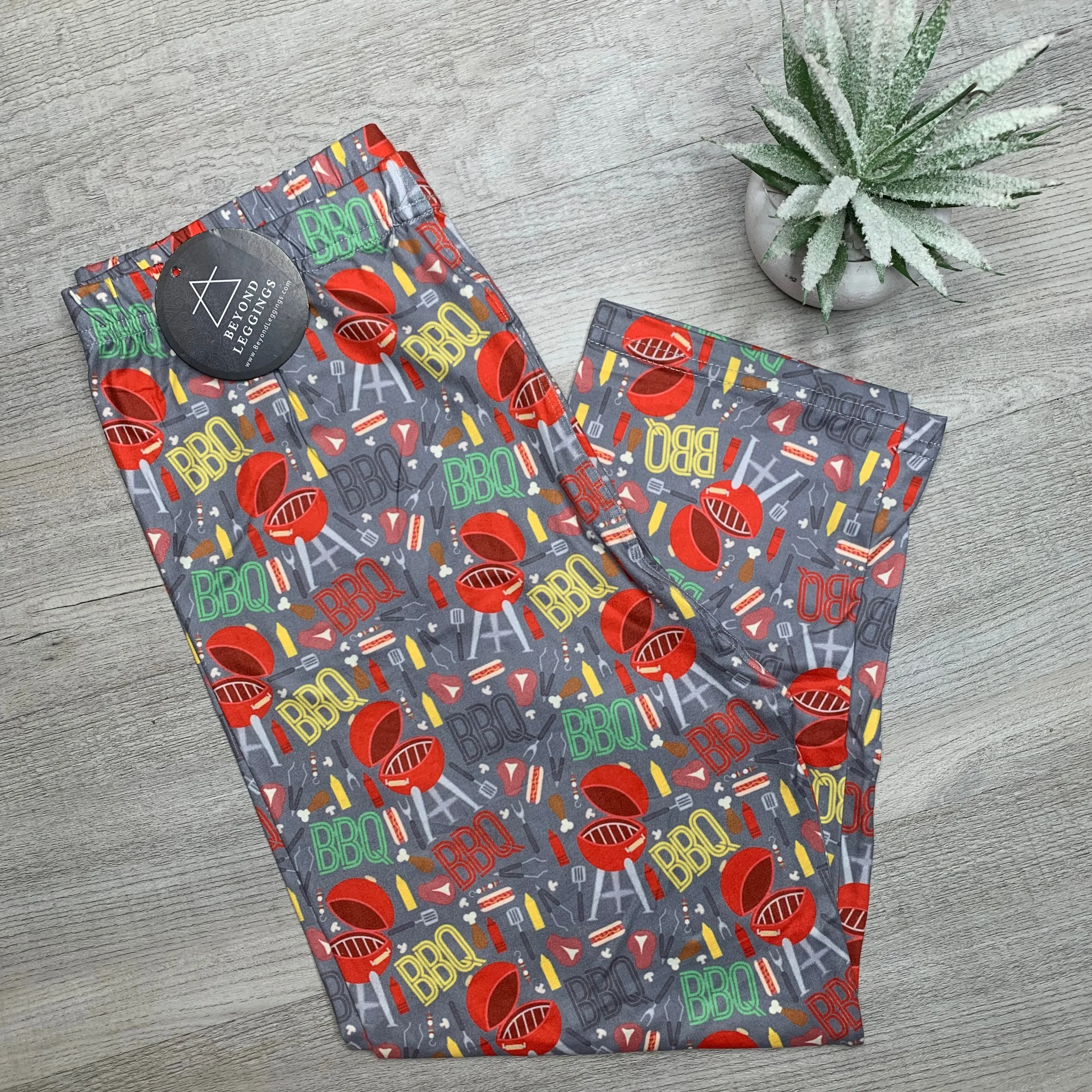 BBQ-Themed Capri Leggings - Fun Foodie Print, Stretchy Soft Fabric - Unique Grill Master Comfort Wear