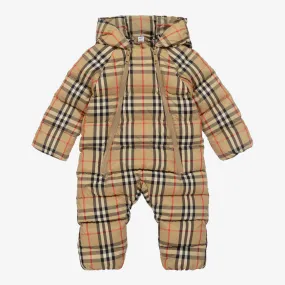 Beige Vintage Check Down Baby Snowsuit