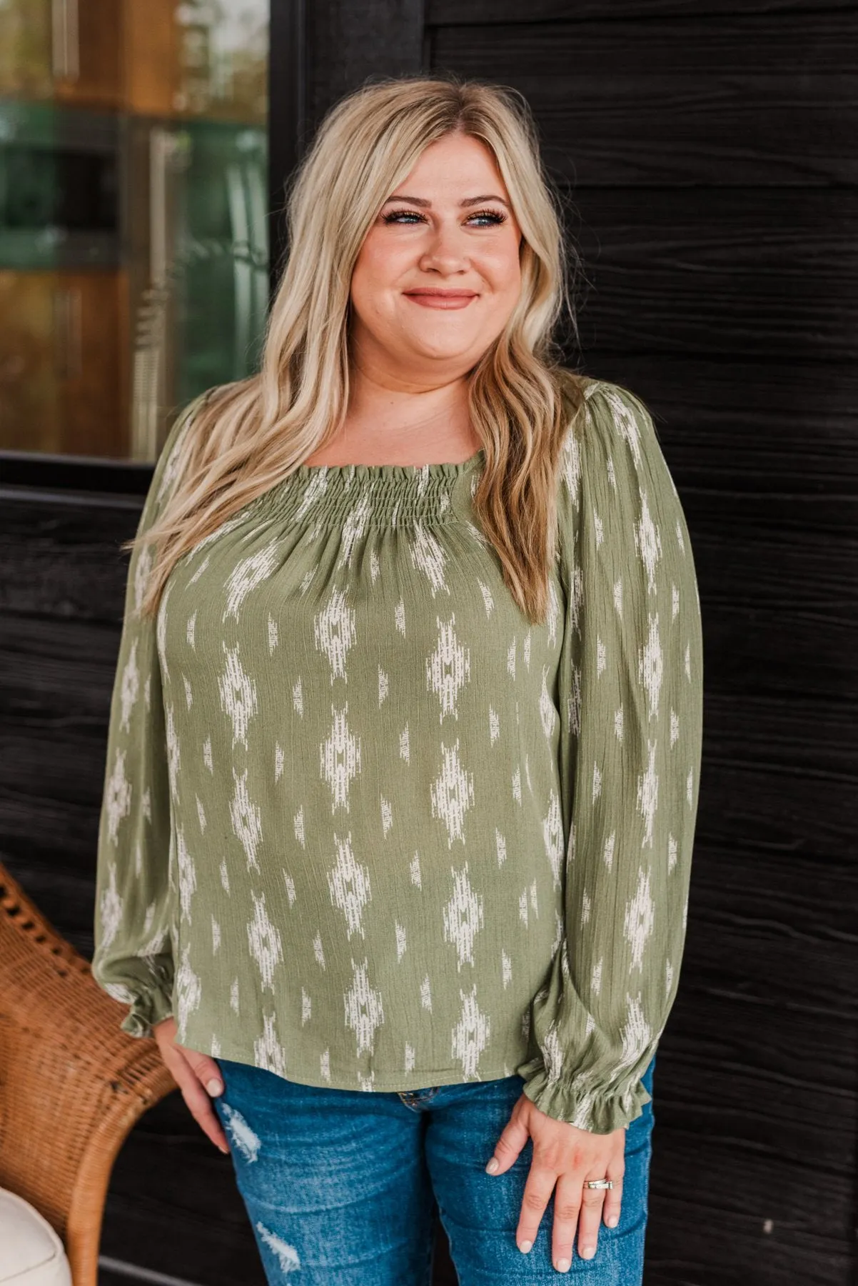 Beyond Beautiful Long Sleeve Blouse- Light Olive