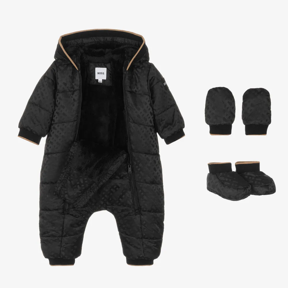 Black Monogram Baby Snowsuit