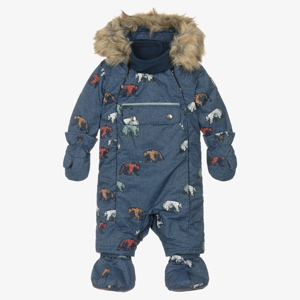 Blue Grizzly Bear Baby Snowsuit Set