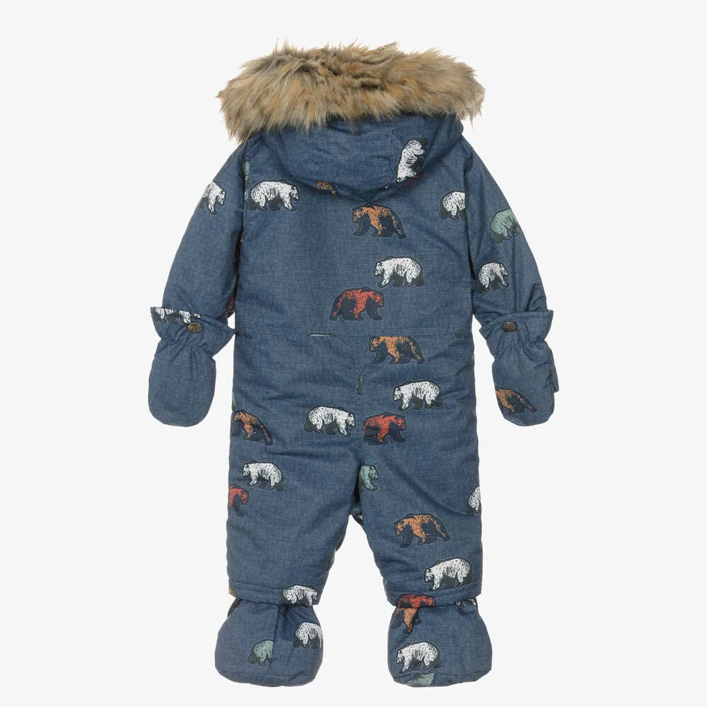 Blue Grizzly Bear Baby Snowsuit Set