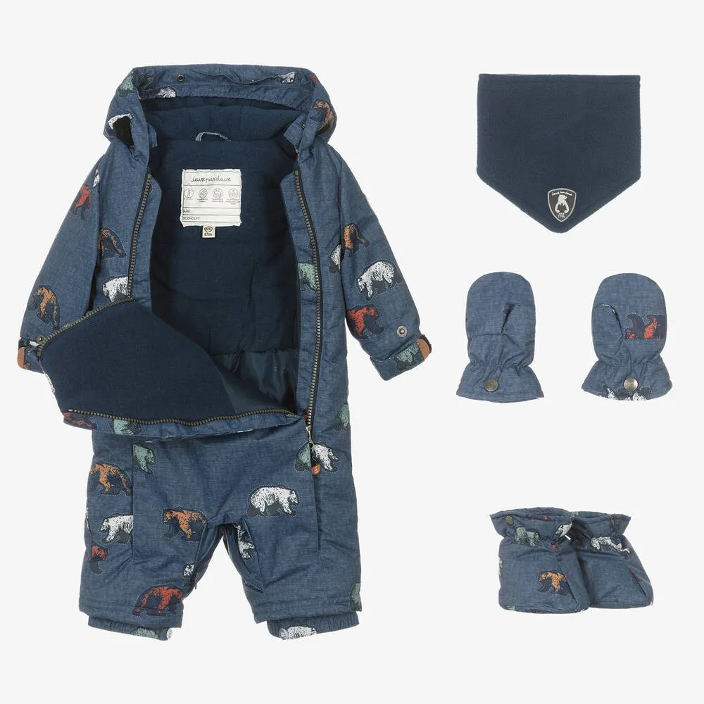 Blue Grizzly Bear Baby Snowsuit Set