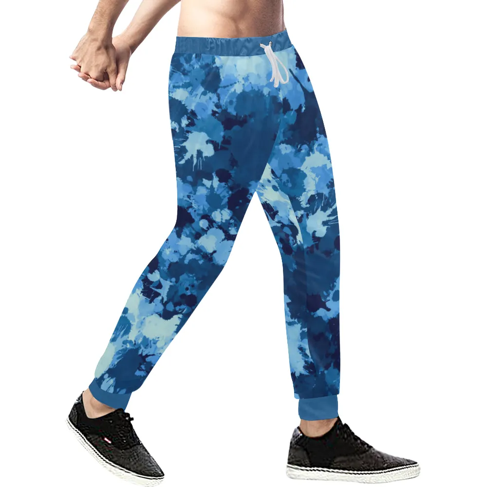 Blue Paint Splatter Camo Men's Big & Tall All Over Print Jogger Sweatpants