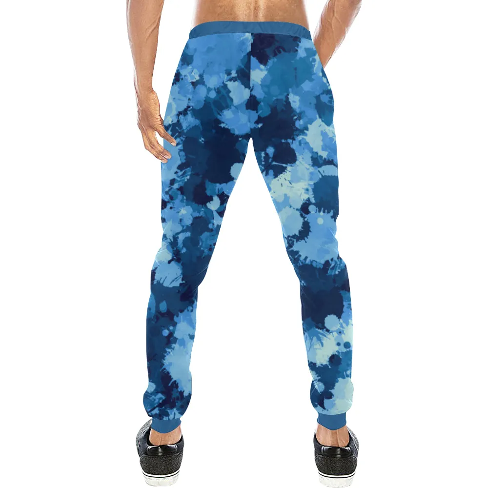 Blue Paint Splatter Camo Men's Big & Tall All Over Print Jogger Sweatpants