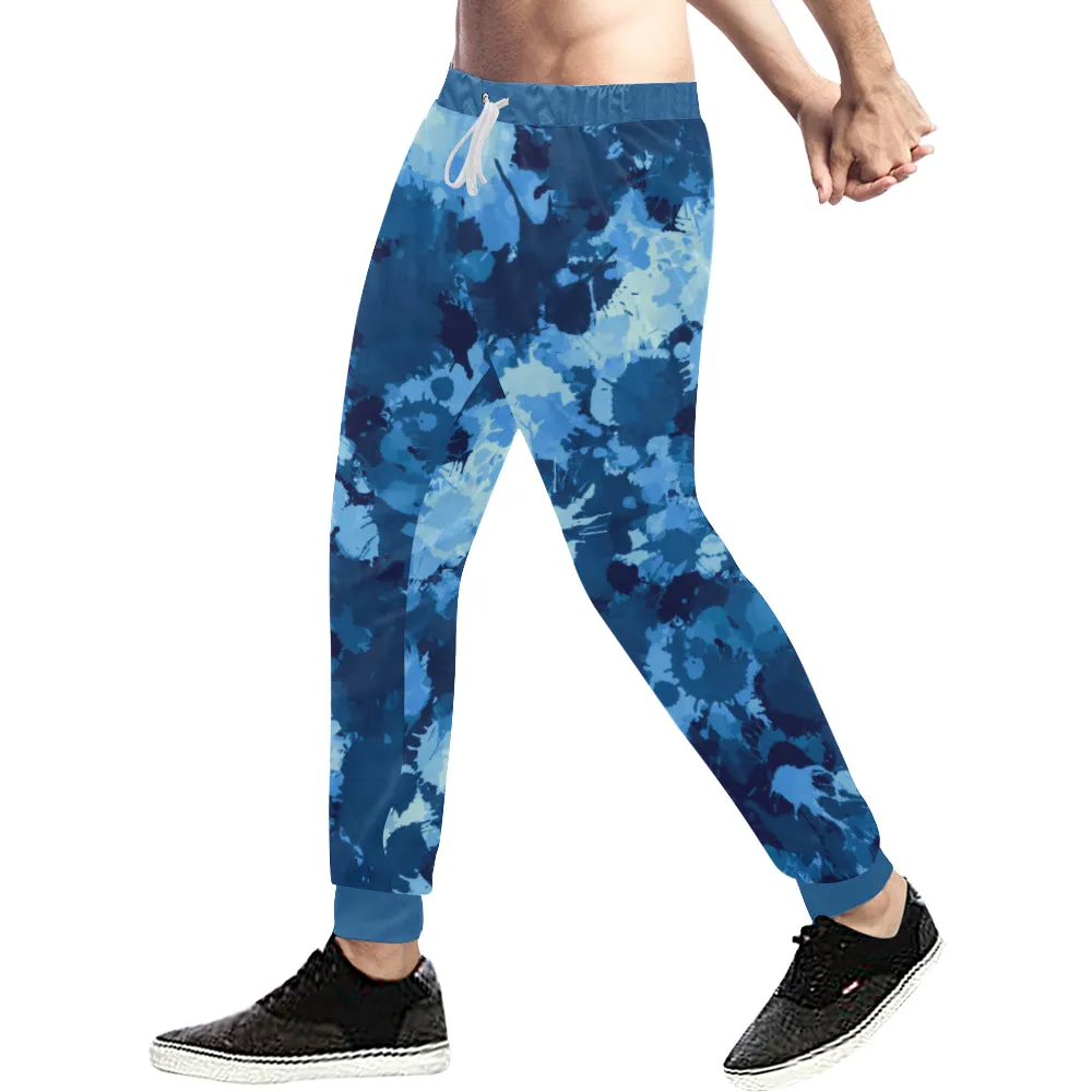 Blue Paint Splatter Camo Men's Big & Tall All Over Print Jogger Sweatpants