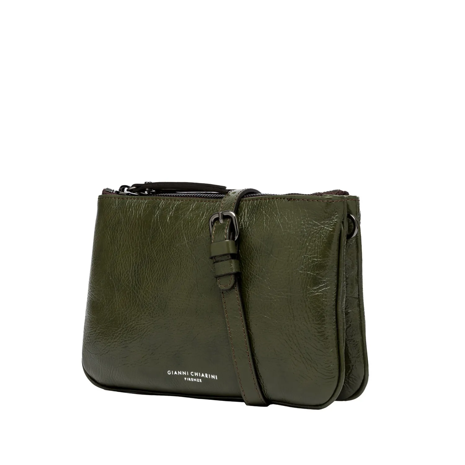 Borsa crossbody Frida in pelle verde fango