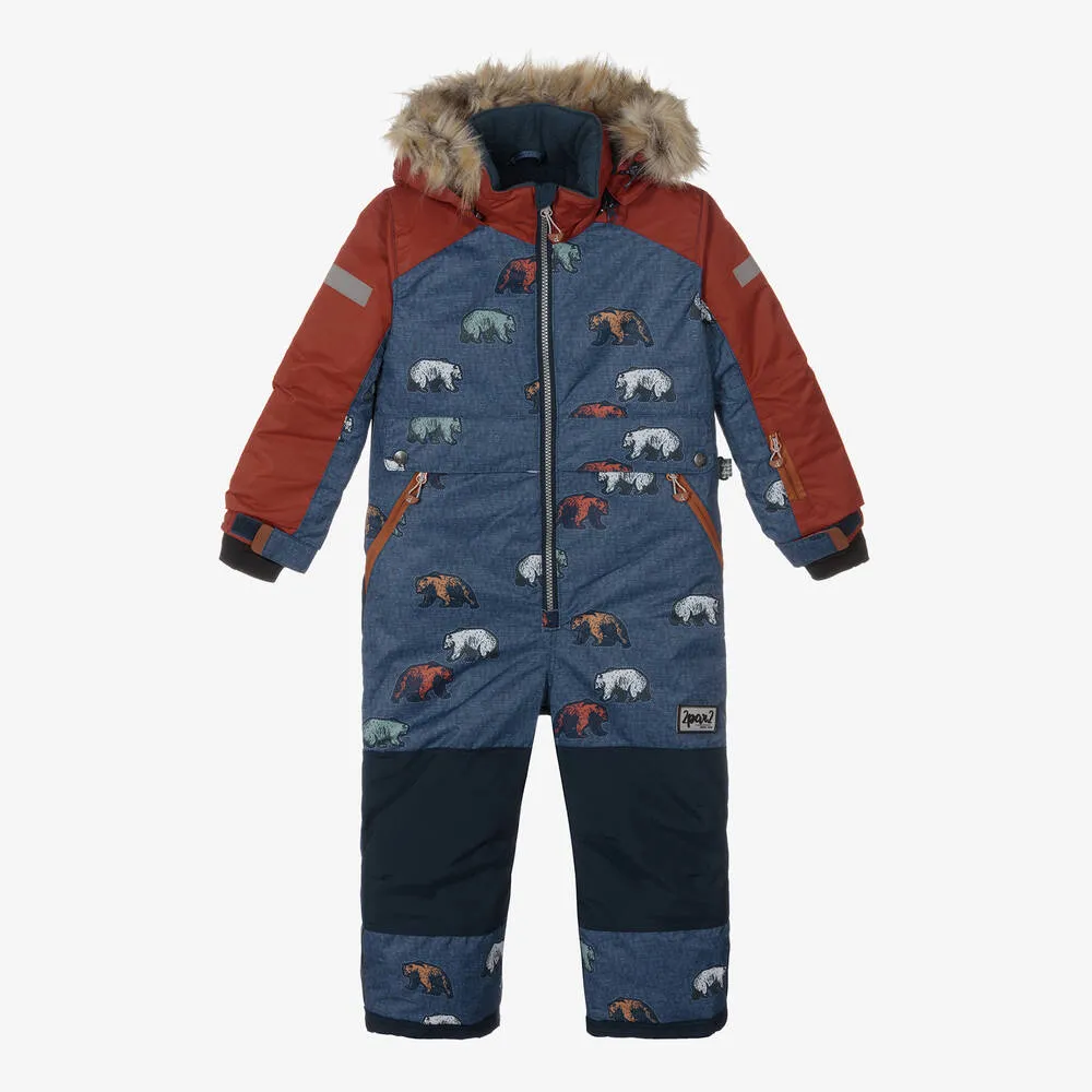 Boys Blue & Red Bear Snowsuit