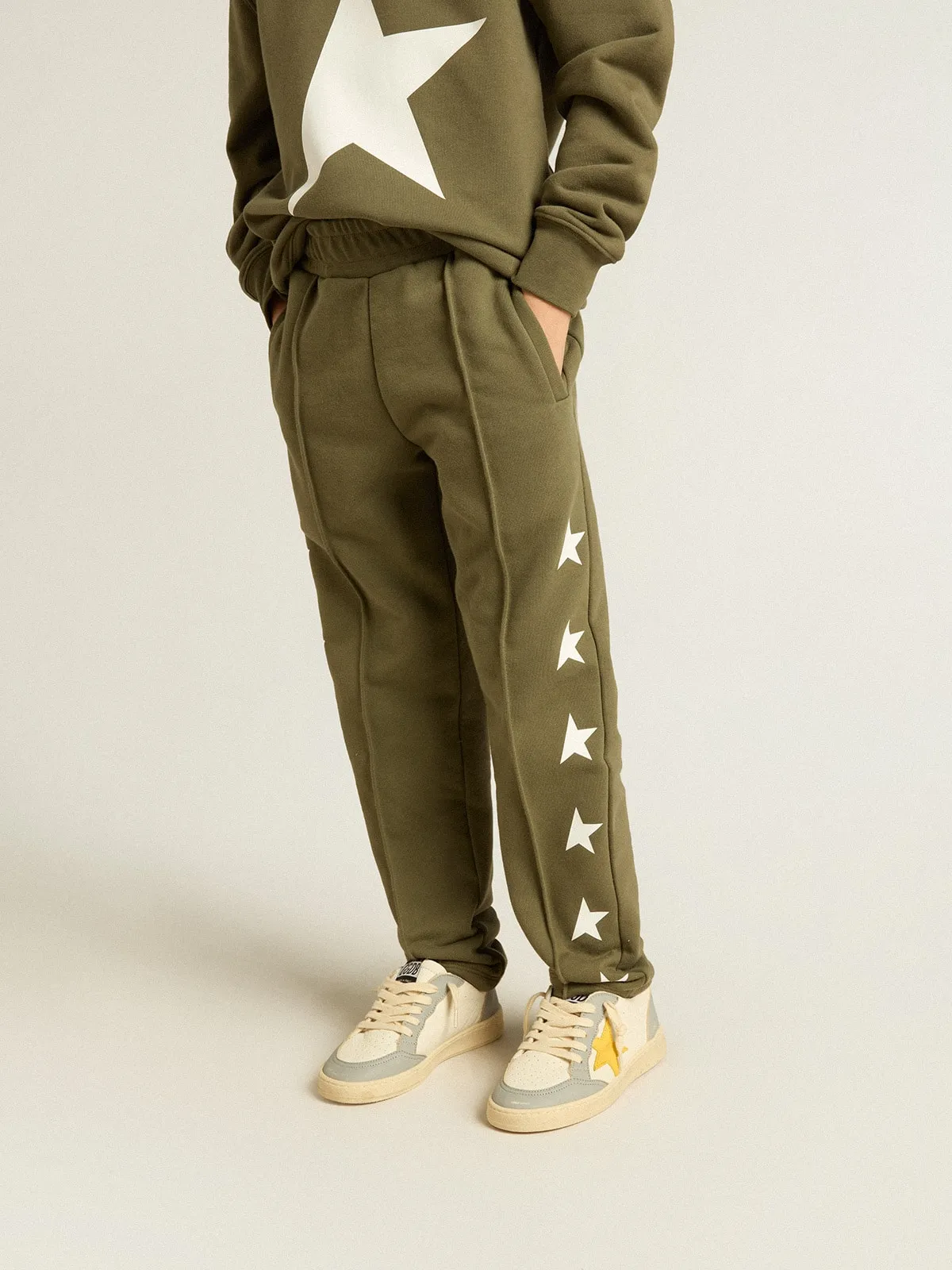 Boys' military-green joggers with white stars