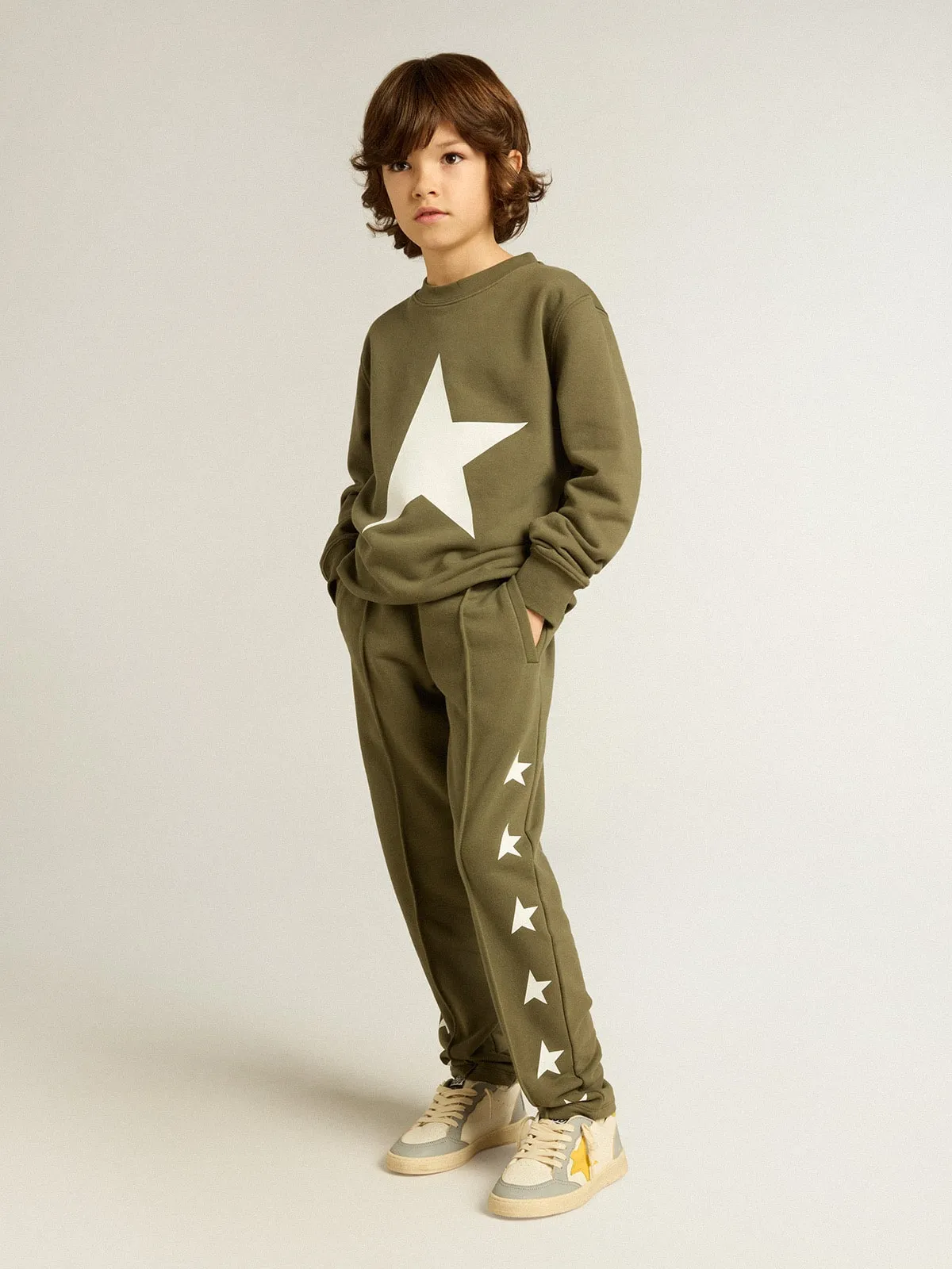 Boys' military-green joggers with white stars