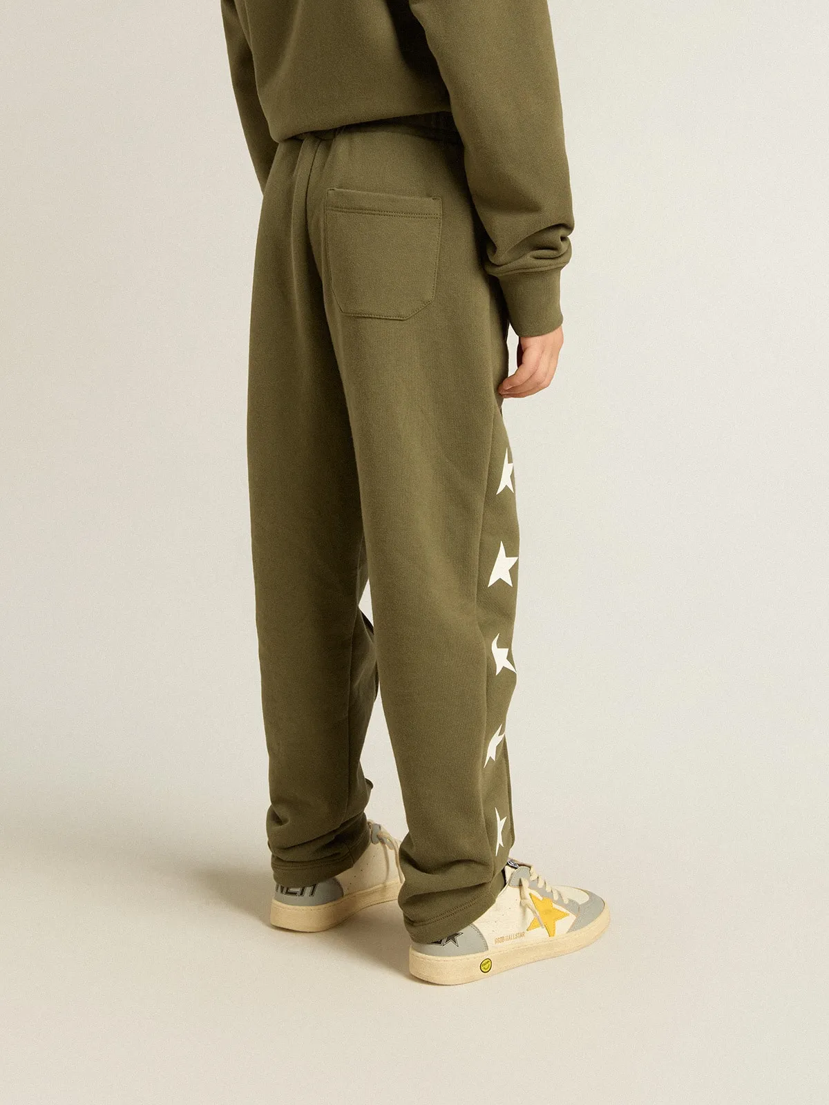 Boys' military-green joggers with white stars