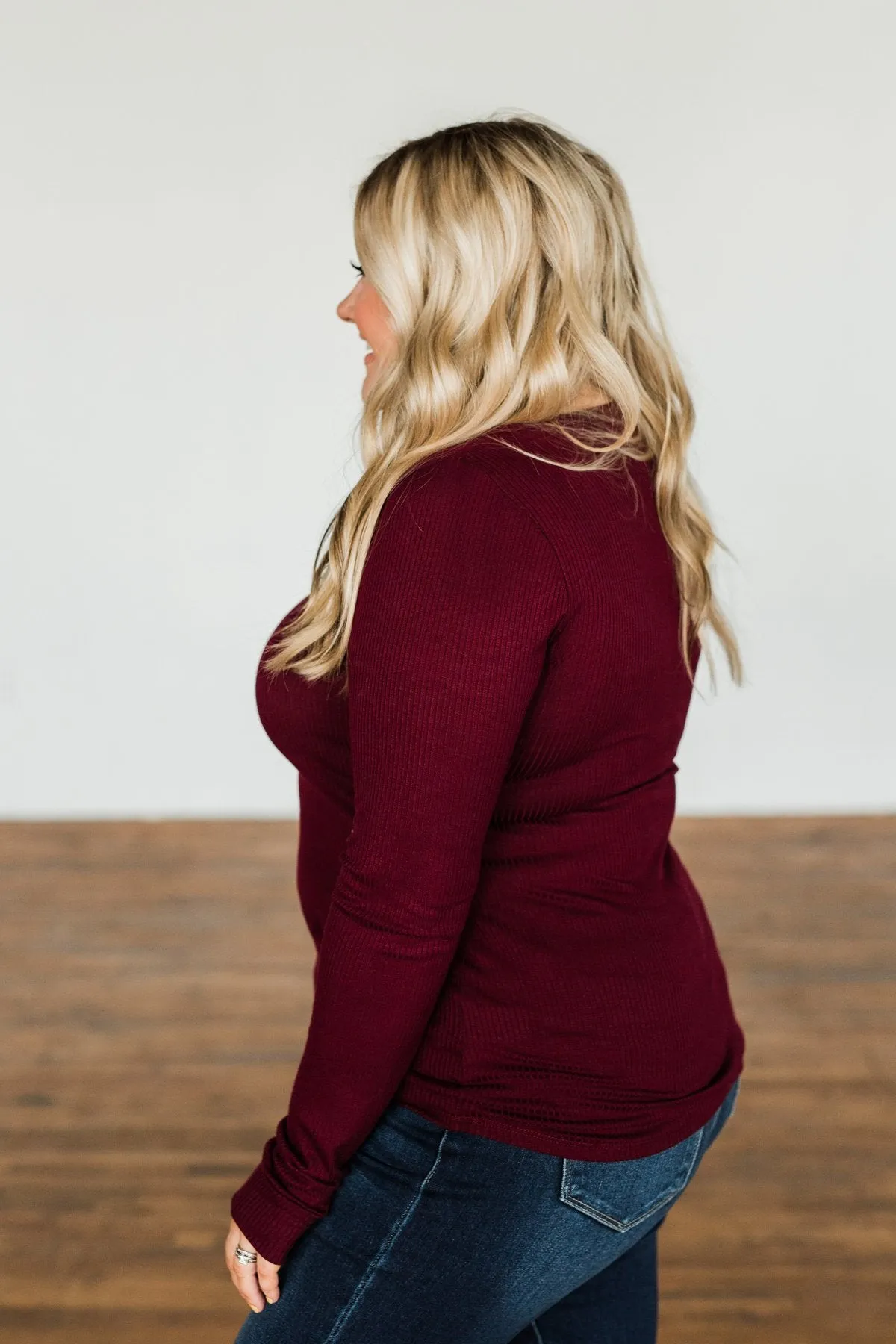 Break The Silence Button Henley Top- Burgundy