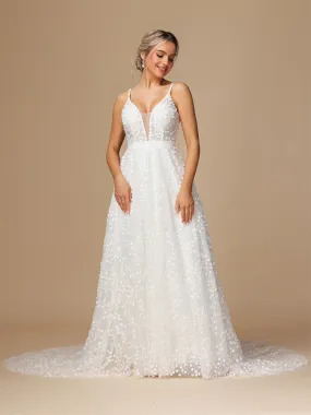 Col V profond Dentelle Tulle Robe de Mariée avec Traîne