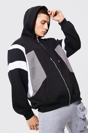 Colour Block Zip Through Hoodie | boohooMAN UK