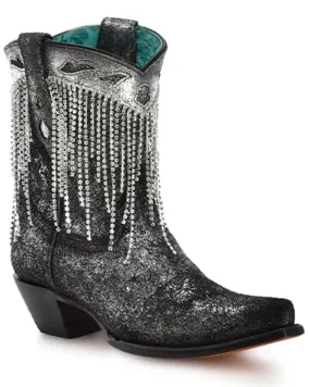 Corral Women's Overlay Crystal Fringe Booties - Snip Toe