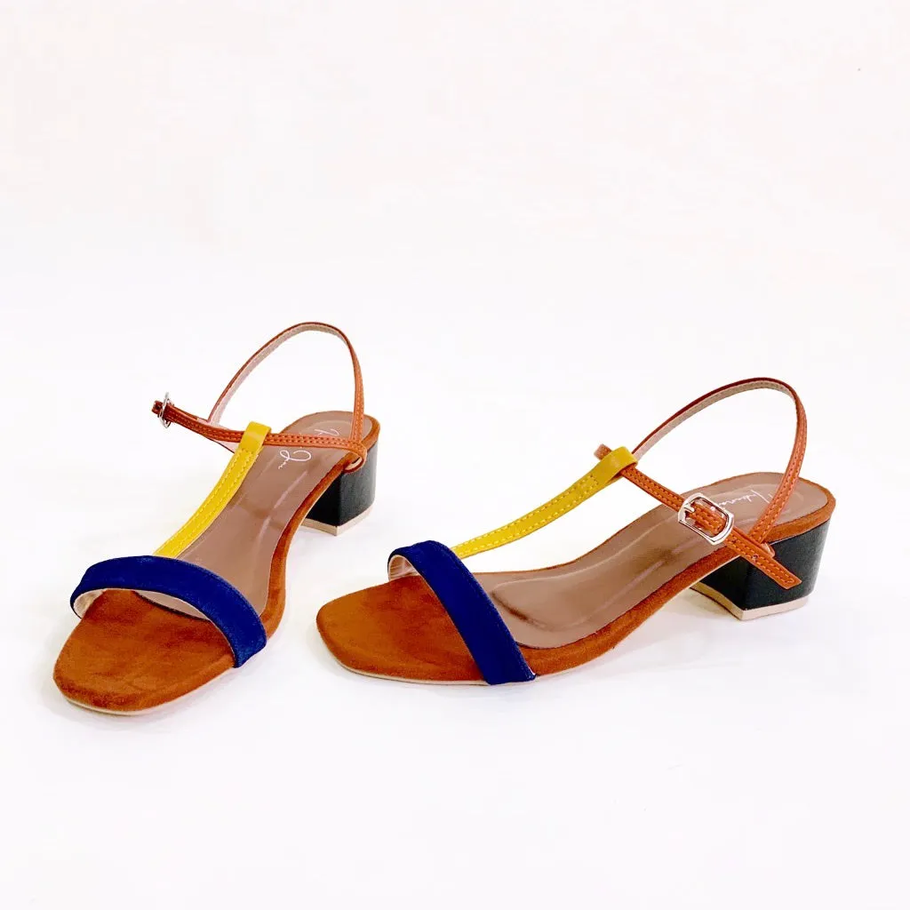 COSMO Brown T Strap Block Heels Sandals