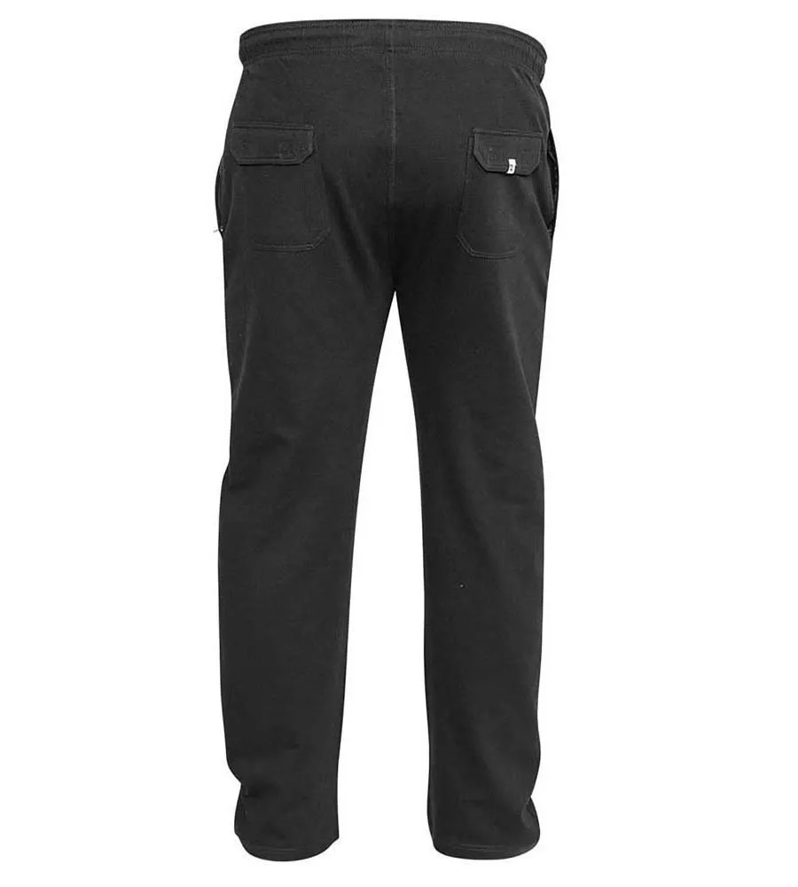 D555 Big Mens Black Lightweight Fleece Jogging Bottom With Open Hem(RORY BLACK)