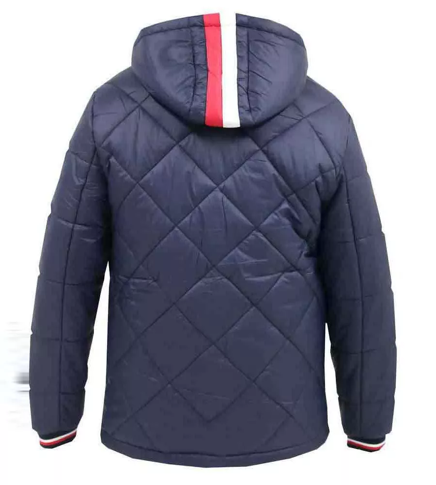 D555 Big Mens Diamond Quilted Puffer Jacket With Hood and Ribbed Cuffs (ANGUS)