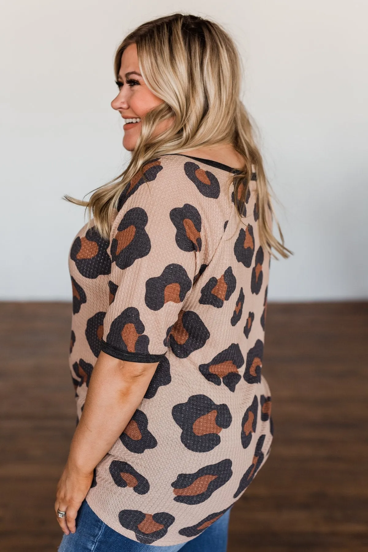 Daring Adventure Leopard Raglan Top- Light Brown