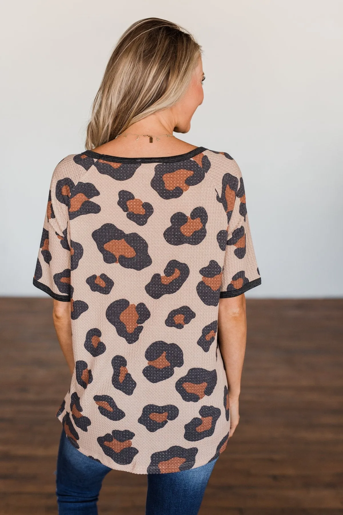 Daring Adventure Leopard Raglan Top- Light Brown