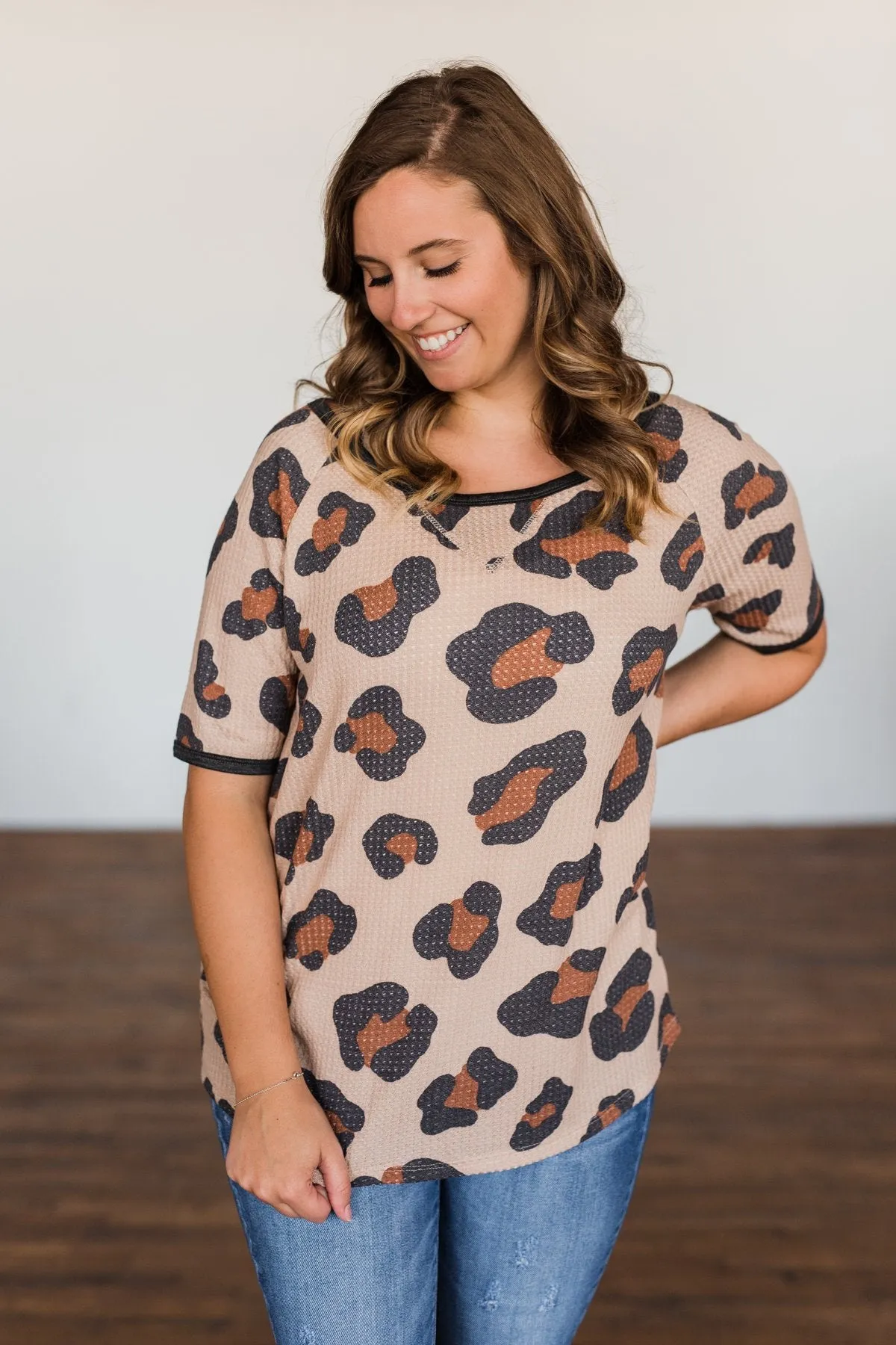 Daring Adventure Leopard Raglan Top- Light Brown