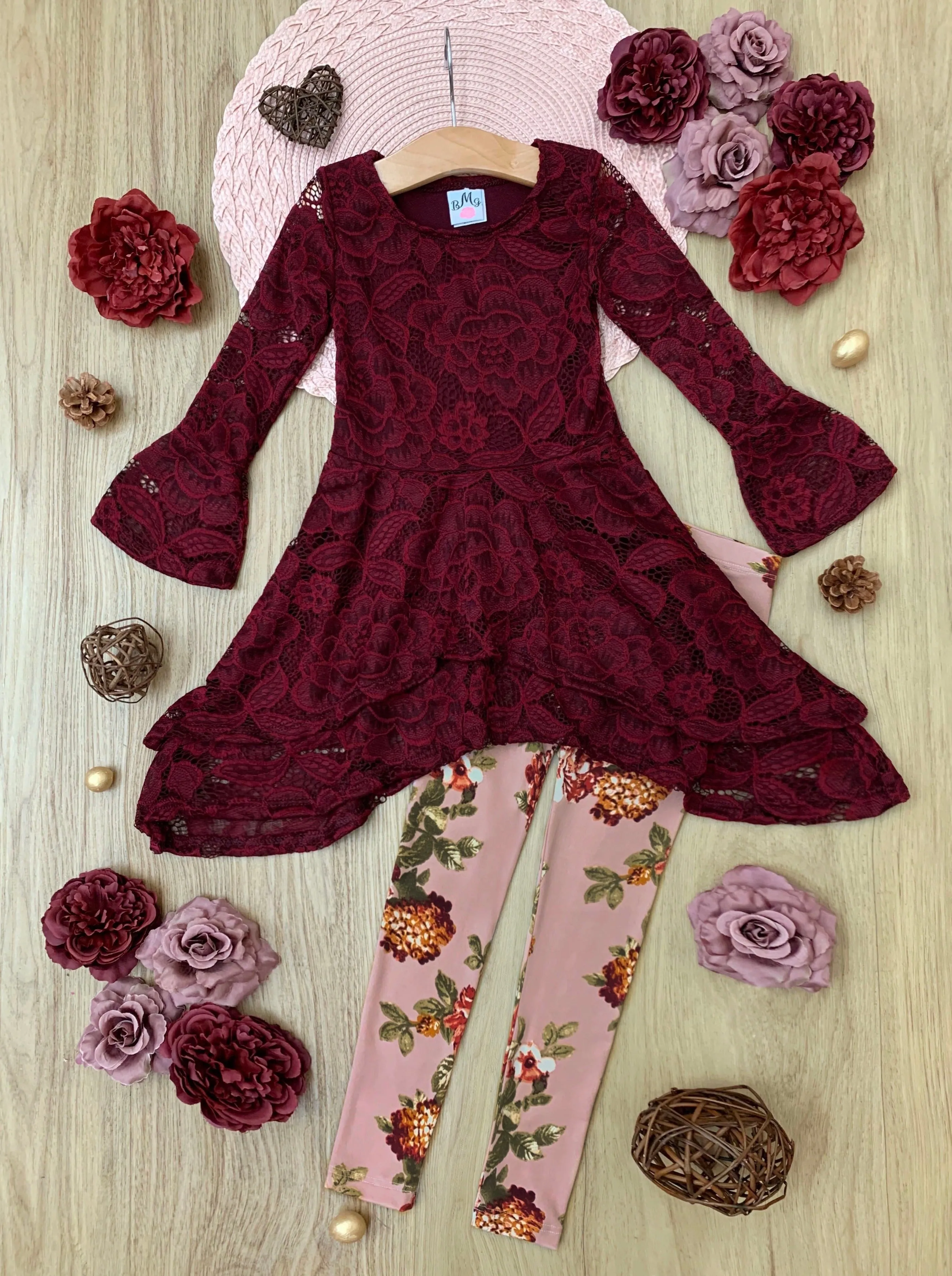 Darling Lace Sidetail Tunic and Legging Set