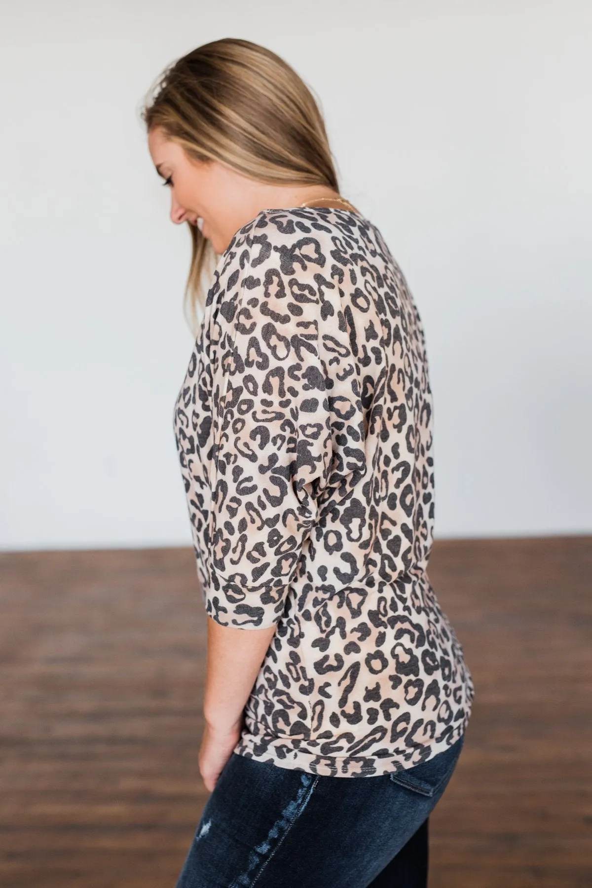 Days Of Adventure Dolman Sleeve Top- Neutral Leopard