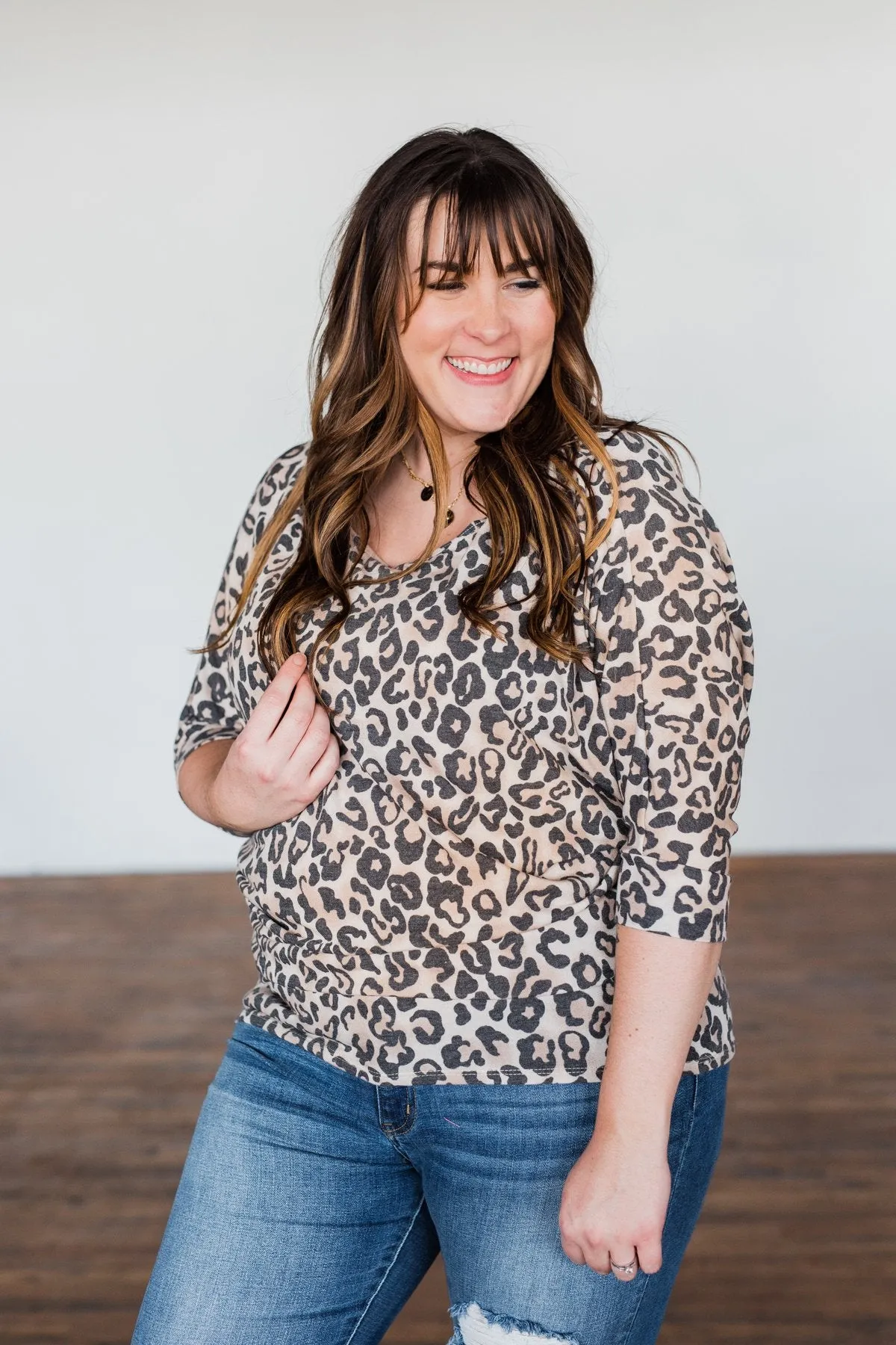 Days Of Adventure Dolman Sleeve Top- Neutral Leopard