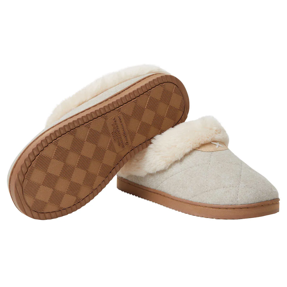 Dearfoams Women's Memory Foam House Slippers Quilted Pattern and Faux Fur House Shoes