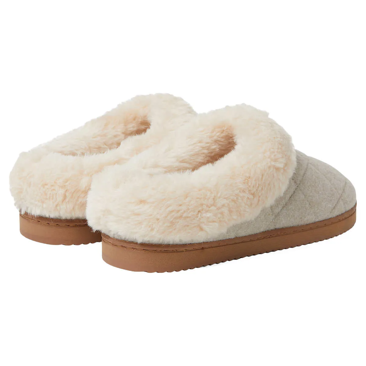 Dearfoams Women's Memory Foam House Slippers Quilted Pattern and Faux Fur House Shoes