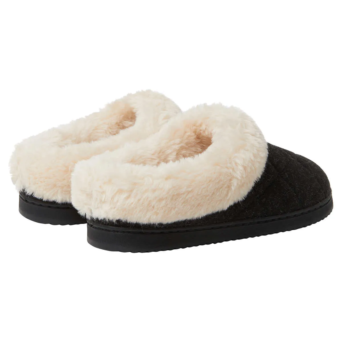 Dearfoams Women's Memory Foam House Slippers Quilted Pattern and Faux Fur House Shoes