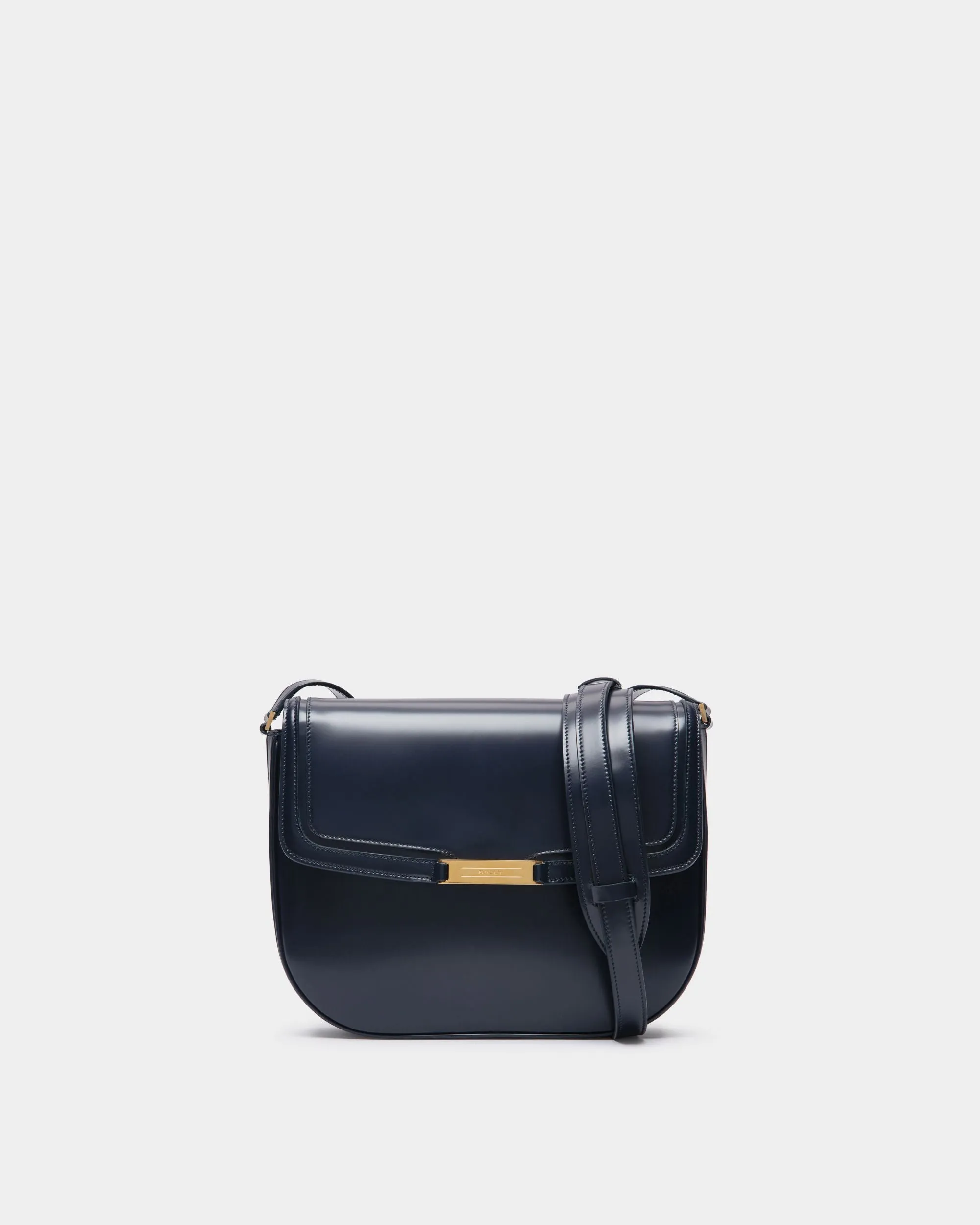 Deco Crossbody Bag in Navy Blue Brushed Leather 