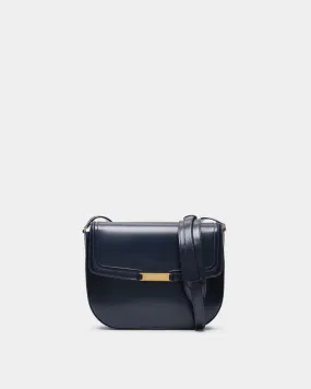 Deco Crossbody Bag in Navy Blue Brushed Leather 