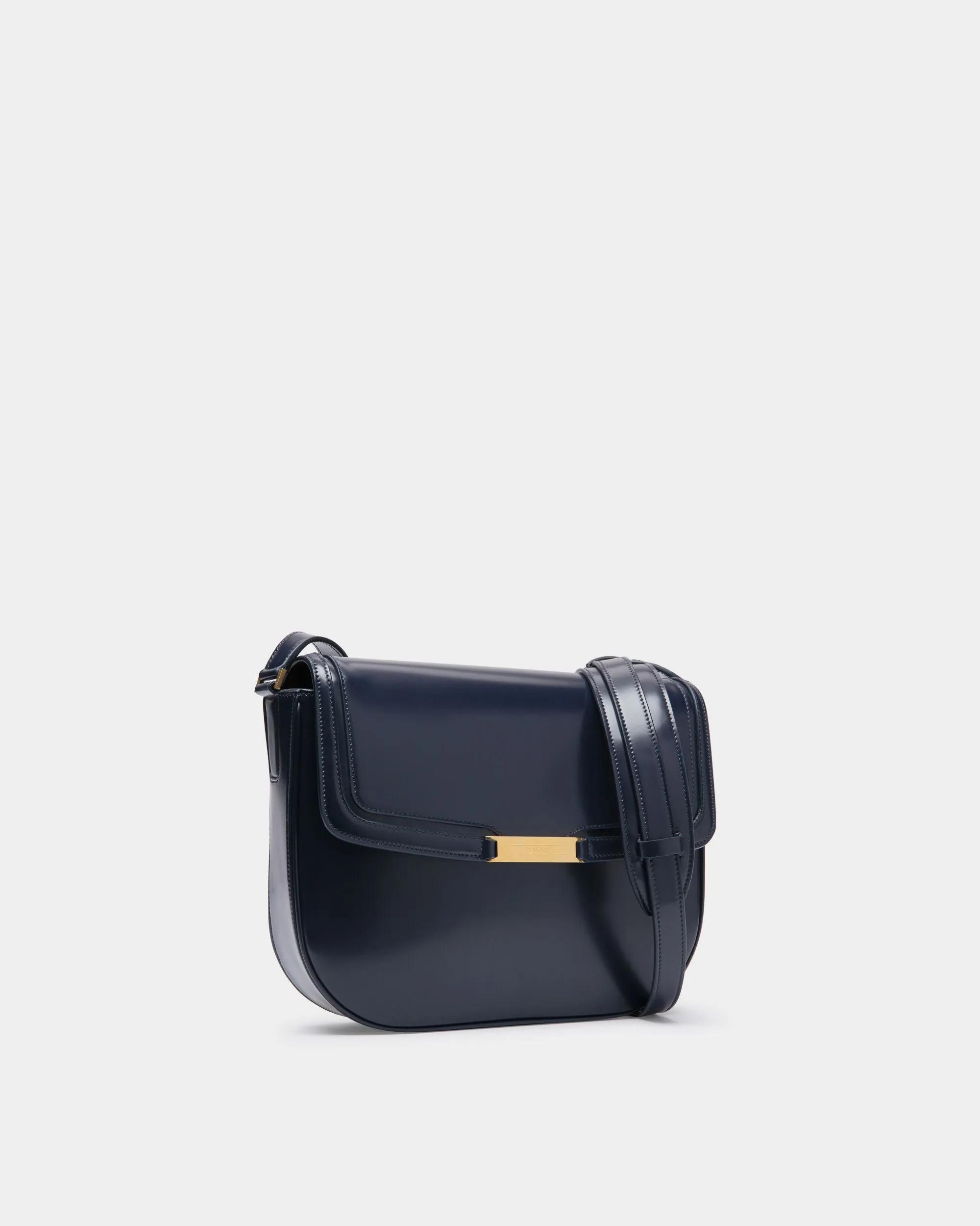 Deco Crossbody Bag in Navy Blue Brushed Leather 