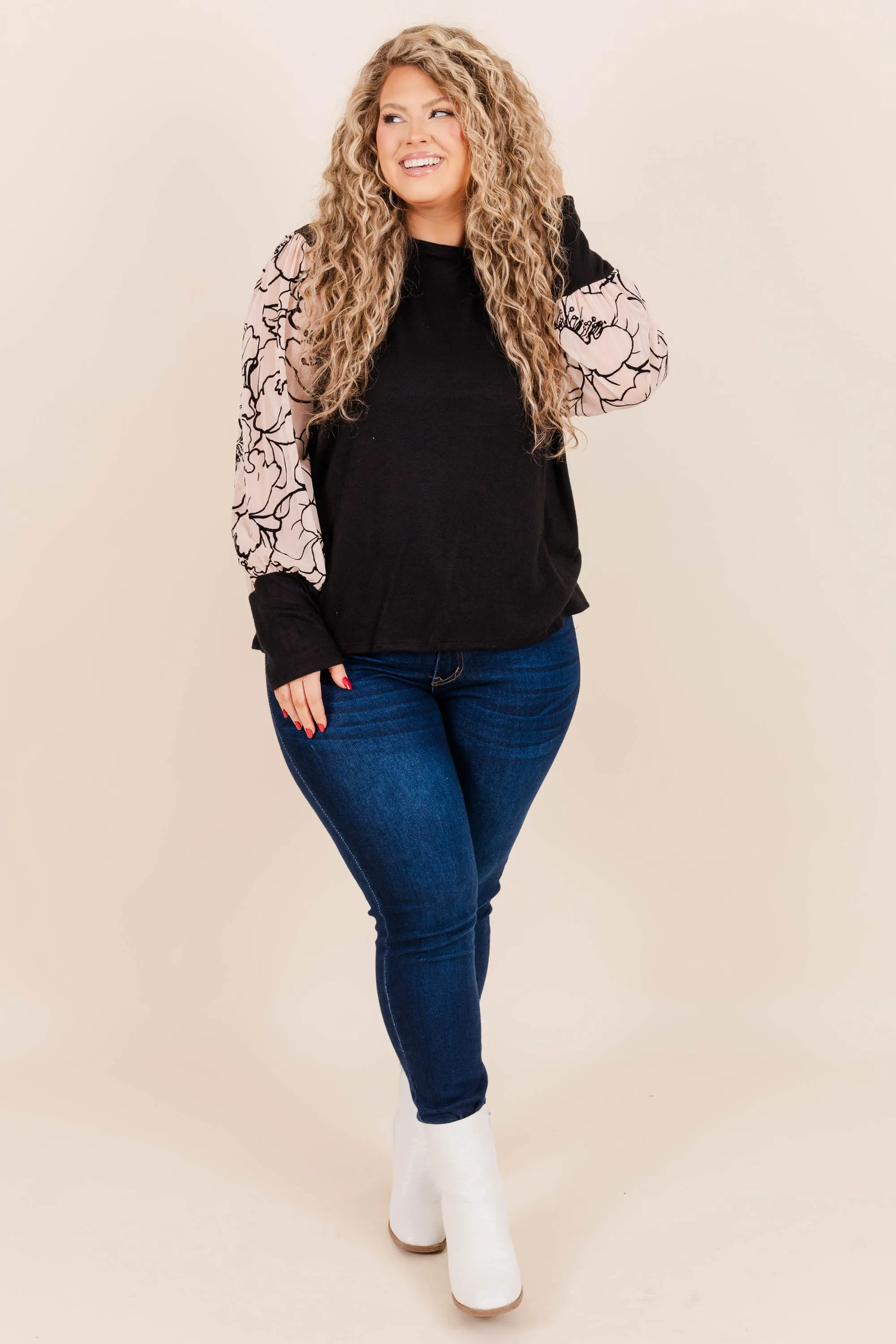 Delicate Heart Top, Black/Taupe