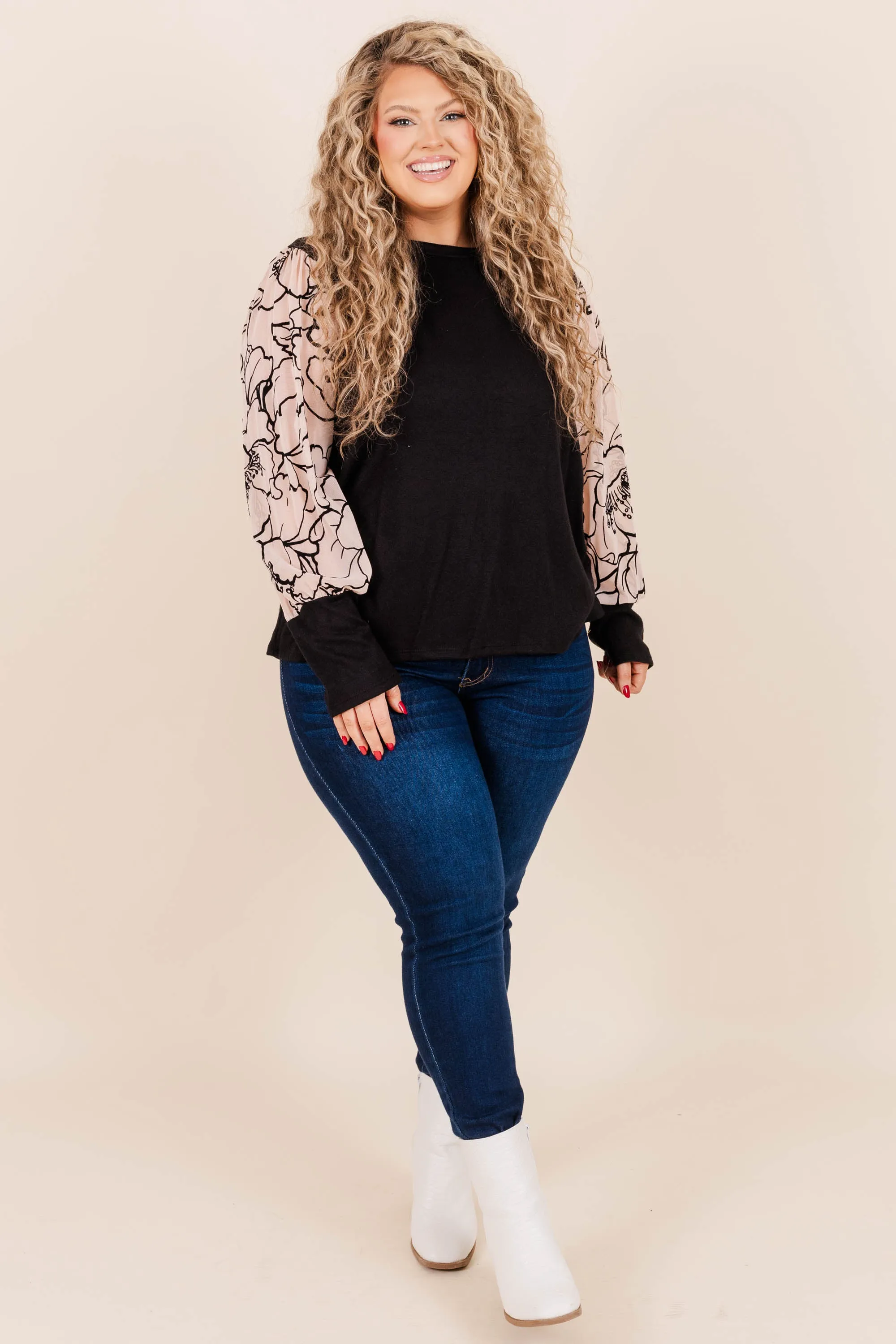 Delicate Heart Top, Black/Taupe