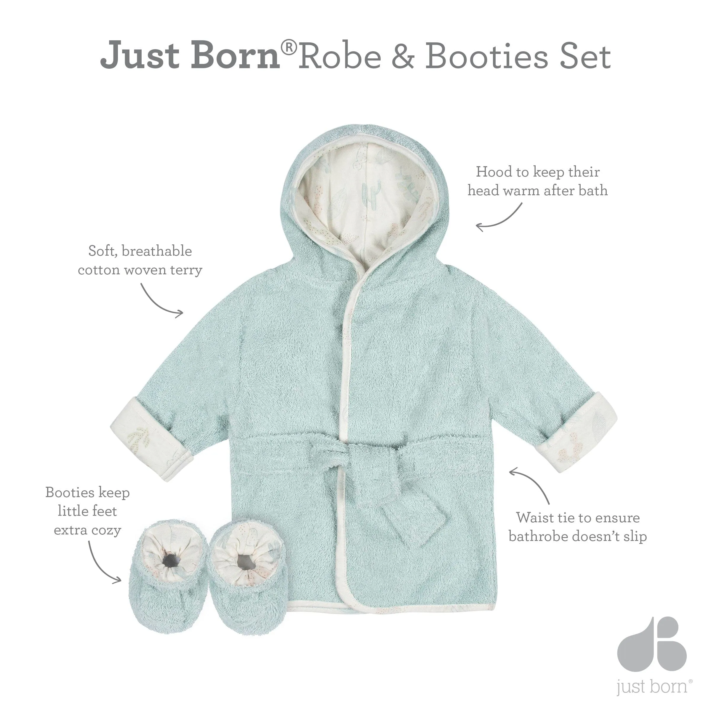 Embroidered 2-Piece Baby Boys Desert Cactus Bathrobe & Booties Set (0-9M)