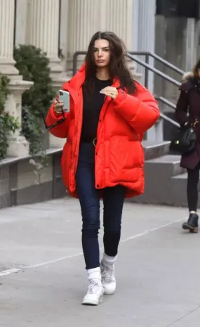 Emily Ratajkowski Red Puffer Jacket - The Puffer Jackets