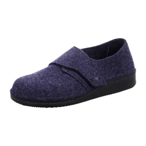 Finn Comfort Filzmoos Men's Comfort Slippers - Dark Blue Wool Felt, Closed Toe House Shoes with Removable Insole